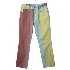 Zara Multicolor Ombre Straight-Leg Jeans Womens Size 6 Rainbow Denim Colorblock‎